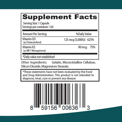 ELP ESSENTIAL Vitamin K2 with D3 Supplement, 120 Capsules for Bone and Heart Health, K2+D3 Vitamins