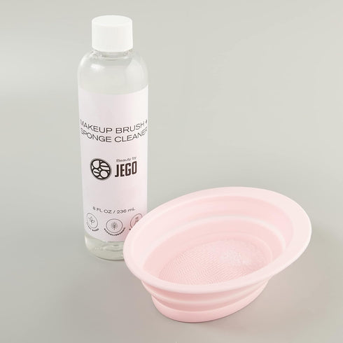 JEGO Makeup Brush Cleaner Solution, Hypoallergenic Plant-Based Liquid Cleanser, 8 Oz (1 Bottle + Bowl)