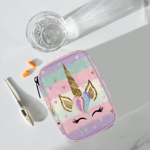 Skerhhux 7 Cute Purple Unicorn Pill Case Travel Pill Organizer Weekly Day Portable with Zipper Medicine Box Pill Case