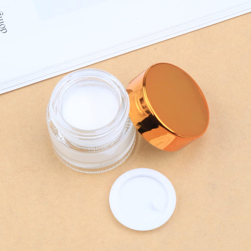 Wresty 10 Gram Glass Cosmetic Containers, 19 Packs Round Sample Jars with Gold Lids for Creams and Makeup
