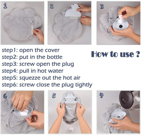 Rubber Hot Water Bottle with Cute Faux Fur Cover, Gray Paw01