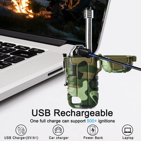 SUPRUS Waterproof Lighter - Windproof Arc Plasma Lighter, USB-C Rechargeable with Flexible Neck for Camping, Kitchen