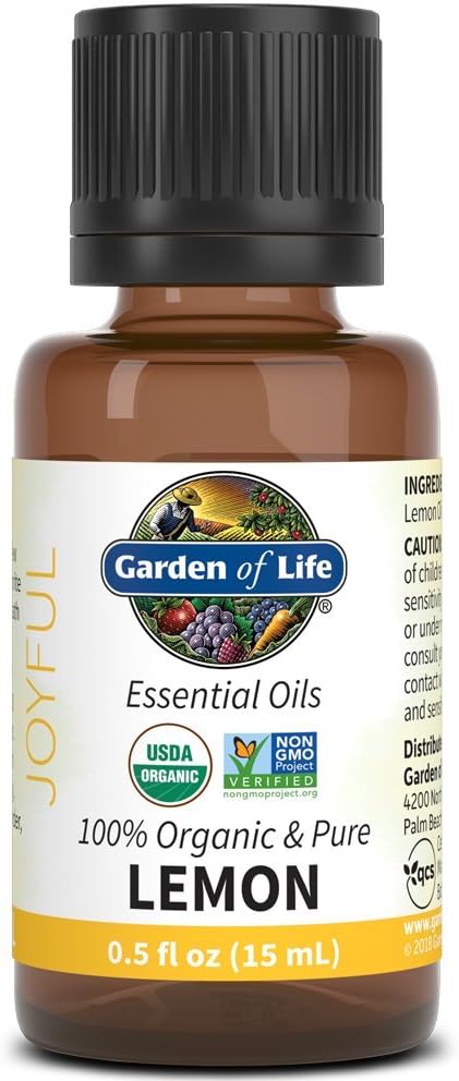 Garden of Life Essential Oil, Lemon, USDA Organic & Pure, Clean, Undiluted for Diffuser, Aromatherapy, 0.5 Fl Oz