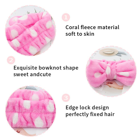 WHAVEL 6 Pack Pink Spa Headband Makeup Headbands, Soft Skincare Bow Face Wash Headbands for Shower and Washing Face