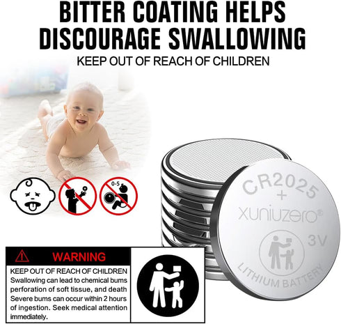XUNIUZERO 12-Pack CR2025 3 7 Lithium Coin Cell Battery, Volt, for Child Safety, Compatible with Remotes, Key Fobs