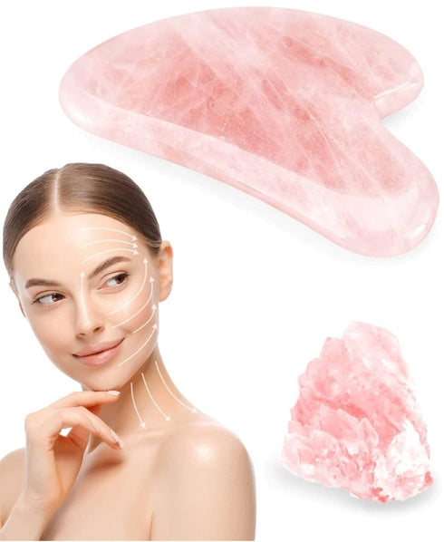 Natural Rose Quartz Gua Sha Facial Tools for Face Sculpting, Shaping, Reduce Puffiness, Massage Stone for Eyes and Body