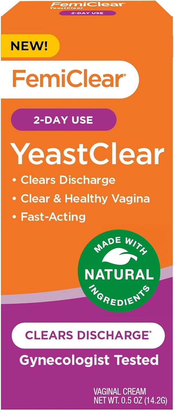 FemiClear YeastClear, Fast-Acting Cream with Natural Ingredients, Clears Discharge, 0.5oz Gynecologist Tested