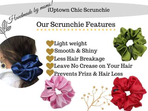 Jumbo Oversized XL Satin Scrunchies for Women, Large Elastic Ties Band for Ponytail Bun, Frizz Prevention (Red)