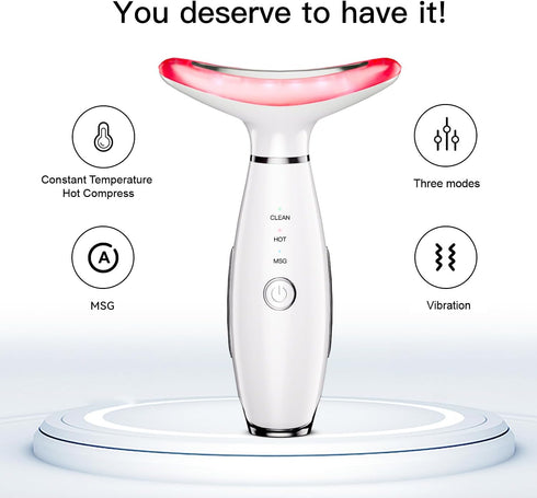 Neck Face Beauty Device: 3 in 1 Facial Massager for Skin Care, Face Sculpting Tool with Thermals, Vibration (White)
