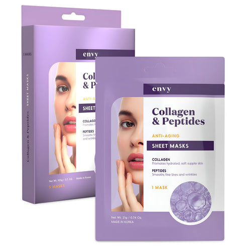 Envy Collagen & Peptides Sheet Face Mask, Dermatologist Tested, Hydrating Sheet Mask for All Skin Types