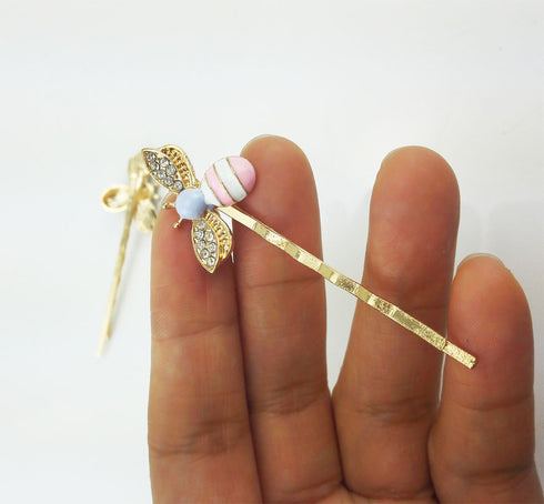 yueton Pack of 4 Women Honeybee Metal Hairpin, Bee Crystal Hair Side Clip Barrette Hair Accessories