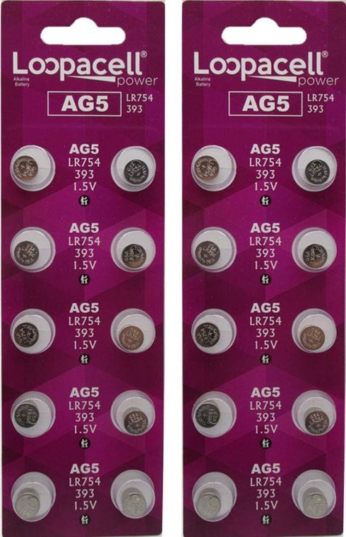 LOOPACELL (20) AG5 393 LR754 SR754 Alkaline Battery Button Cell by