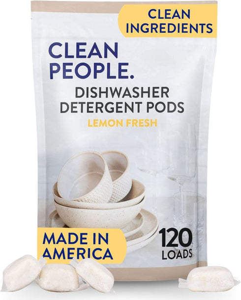 The Clean People All Natural Dishwasher Pods, Cuts Grease & Rinses Sparkling Clean, Lemon, 120 Pack