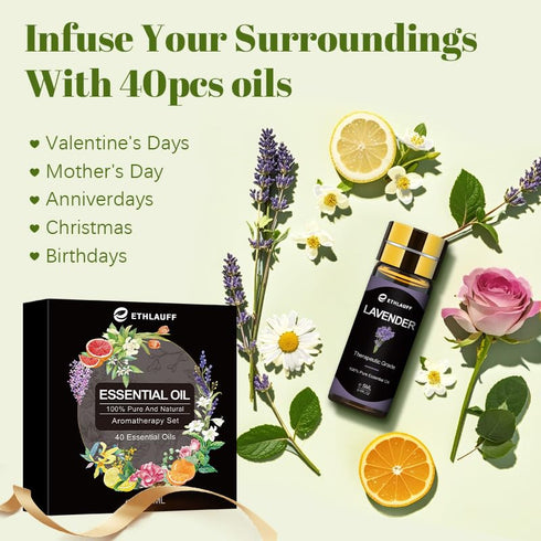 Set 40 40 5ML(0.17oz) Essential Oils Pcs, Perfect for Diffuser, Humidifier, Massage, Soap, Candle Bath Bombs Making, *