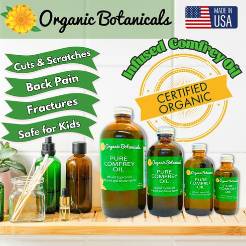Organic Botanicals (2 oz) Pure Organic Comfrey Leaf Infused Oil - Skin Care for Joints, Back, Muscles, Fractures