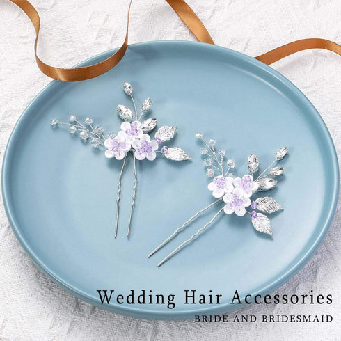 JEAIRTS Flower Wedding Hair Pins, Rhinestone Bridal Hair Pieces, Sparkly Crystal Hair Accessories for Women (Pack of 2)