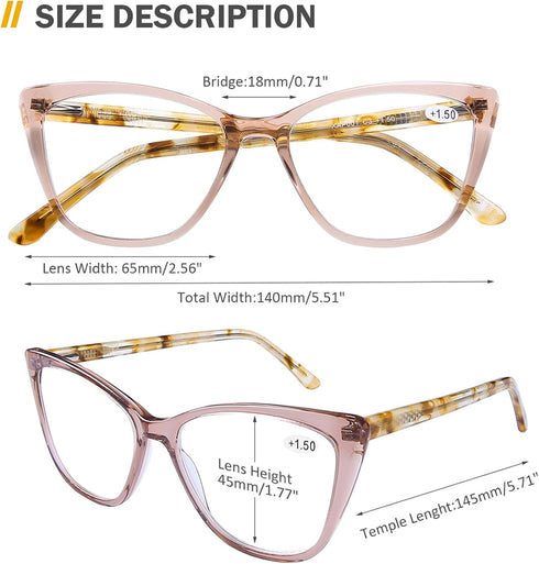 AQWANO Computer Oversized Reading Glasses, Women Blue Light Blocking Vintage Cat Eye Readers, Champagne 2.75