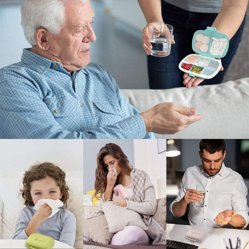 Travel Pill Organizer, Portable 8 Compartments Small Pill Case Daily Pill Box to Hold Vitamins, Cod Liver Oil, Medicine