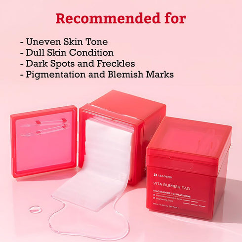 Leaders Vita Blemish Pad - Targeted Solution for Blemish Spots | 80 Pads x 120ml | Vegan-Certified Gentle Formula