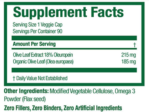 Organic Olive Leaf Extract Capsules - Pure Organic Olive Leaf, 90 Vegetarian Caps, 400 mg for Immune Health