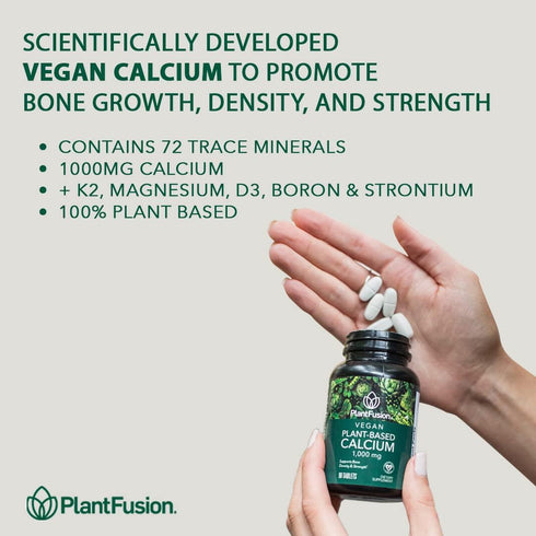 PlantFusion Vegan Calcium, Premium Plant Based Calcium (1000mg) with Magnesium, D3, K2, Boron, 90 Vegan Tablets