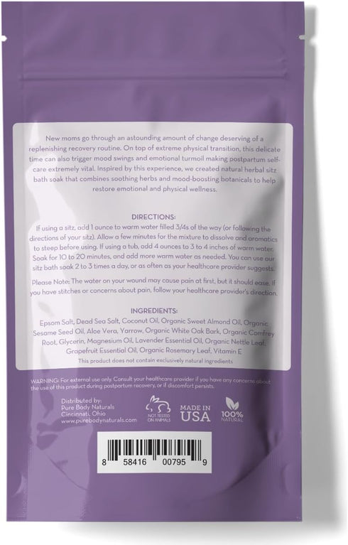 Pure Body Naturals Sitz Bath Salt – Natural Soak for Postpartum Care and Hemorrhoid Treatment, 10 Oz