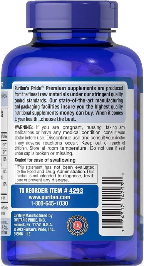 Puritan's Pride Chelated Calcium Magnesium Zinc, 250 Count, Supports Bone Health & Immune Function