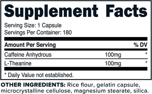 PrimaForce Caffeine with L-Theanine, 100mg Each, 180 Capsules, Non-GMO, Soy Free, Gluten Free