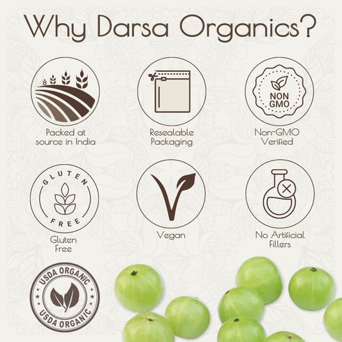 Darsa Organics Amla Berry Cut & Sifted from India, 8 Ounce Resealable Pouch, Rich in Vitamin C & Antioxidants.