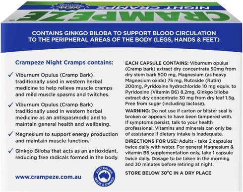 Night Cramps Natural Relief for Muscle Cramps, Spasms & Tired Legs, 60 Capsules
