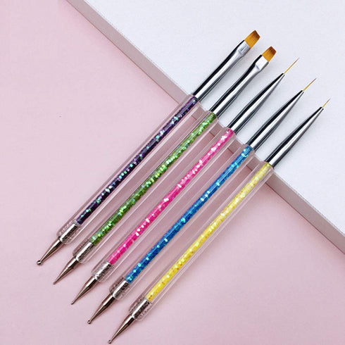 Nail Art Brushes 5pcs Double Ended Brush & Dotting Tool Kit, Including Nail Liner Brush and Dotting Pens for Nail Art