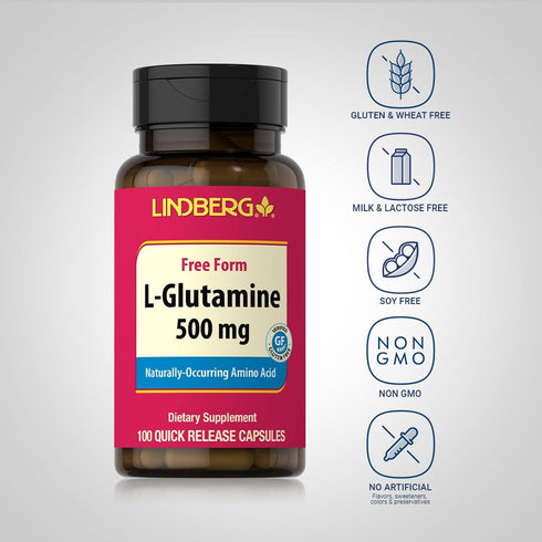 Lindberg L Glutamine Capsules | 500mg | 100 Count | Non-GMO, Gluten-Free Naturally-Occurring Amino Acid Supplement