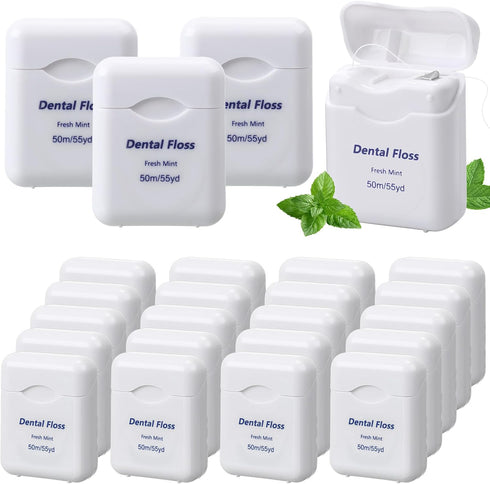 24 Pack Dental Floss Bulk, Mint Flavored Waxed Floss 50m Each for Oral Care