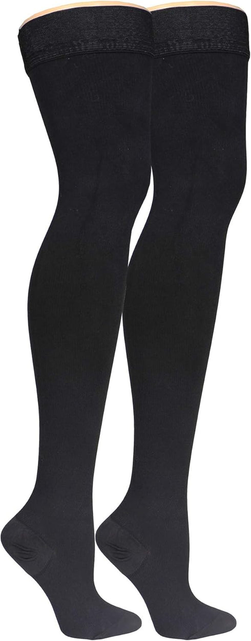 Truform Compression Socks, Men's Dress Socks, Thigh High Over Knee Length, 20-30 mmHg, Black, Large
