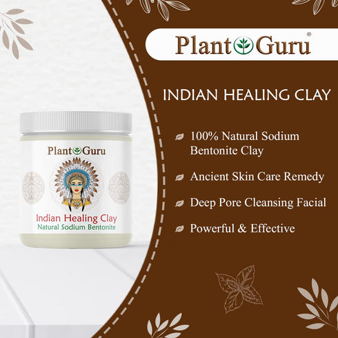 Plant Guru 1 lb. Indian Healing Clay - 100% Natural Sodium Bentonite Clay Powder for Deep Pore Cleansing