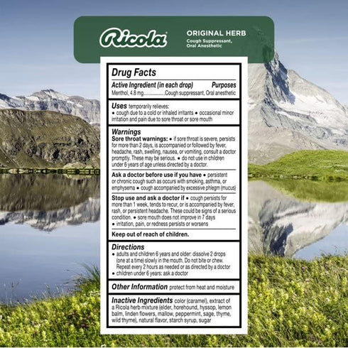 Ricola Sugar Free Swiss Herb Herbal Cough Suppressant Throat Drops, 19 Count (Pack of 3) Bags