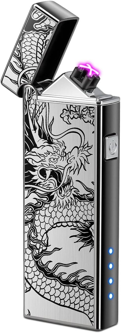 LcFun Electric USB Rechargeable Lighter, Windproof Plasma Dual Arc with LED Battery Indication (Black Dragon)