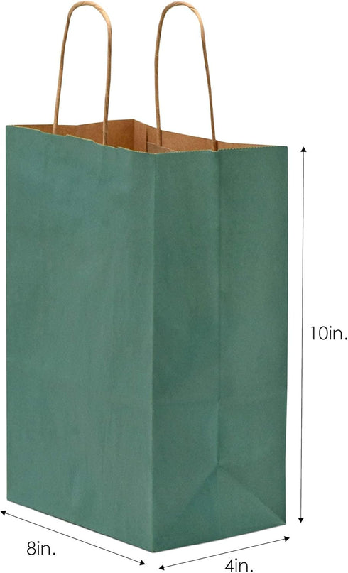 Packaging 8x4x10, 50 Pack Prime Line Green Gift Bags Small, Kraft Paper Bags with Handles for Small Business