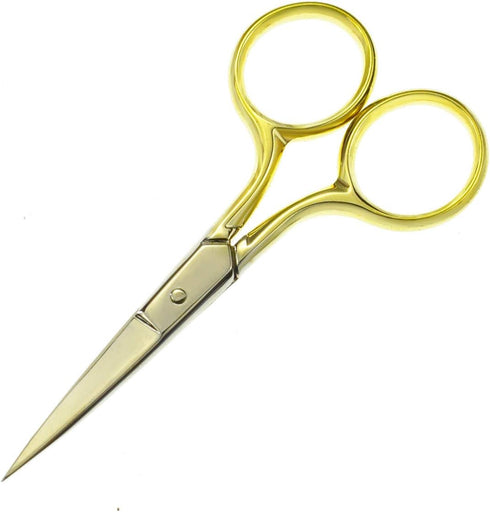 Professional Grooming Scissors for Personal Care Facial Hair Removal and Ear Nose Eyebrow Trimming Stainless Steel Fine Straight Curved Tip Scissors 3.5” Golden (Straight Point) by Motanar