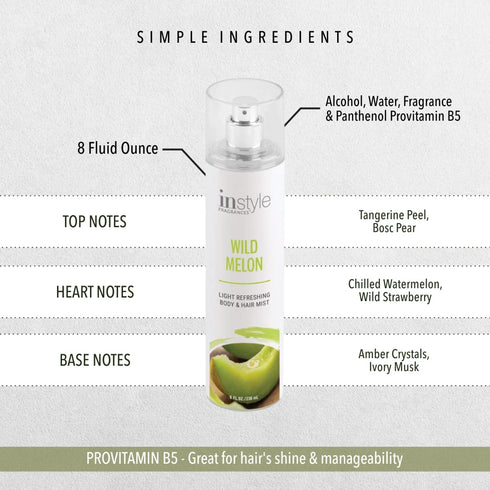 Instyle Fragrances Body & Hair Mist - Wild Melon Scent, 8 Fl Oz Spray Bottle