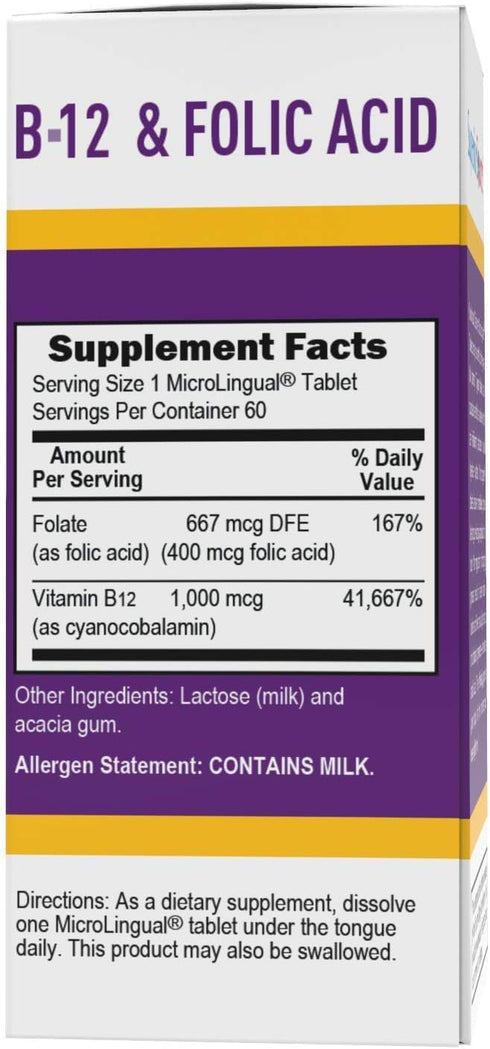 Superior Source No Shot Vitamin B12 Cyanocobalamin (1000 mcg), Folic Acid (400 mcg), 60 Ct, Quick Dissolve Tablets