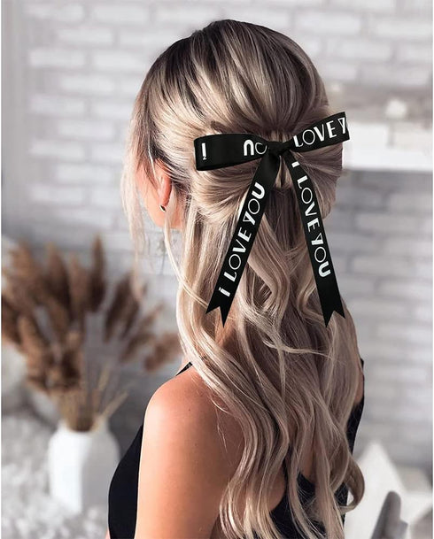 TONIFUL 1 Inch x 50 Yards Black I Love You Printed Satin Ribbon for Valentine's Day Gift Wrapping, Wedding, Holiday