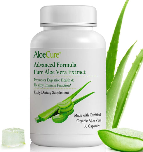 AloeCure Organic Aloe Vera Capsules, 130,000mg Inner Aloe Leaf Equivalent, 30 Capsules for Gut Health
