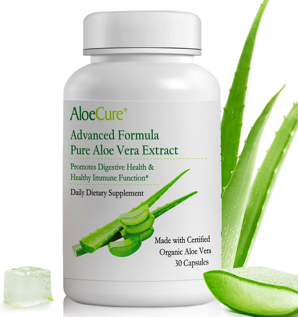AloeCure Organic Aloe Vera Capsules, 130,000mg Inner Aloe Leaf Equivalent, 30 Capsules for Gut Health