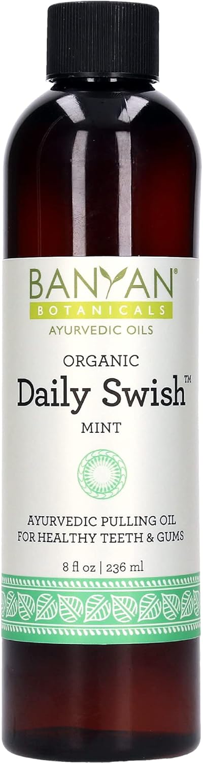 Banyan Botanicals Daily Swish Mint - Organic Ayurvedic Oil Pulling Mouthwash with Coconut Oil, 8oz