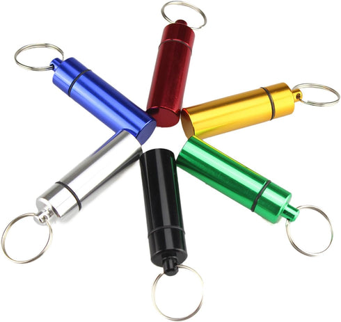 3 Size Waterproof Aluminum Pill Box Case, Colorful 6pcs Capsule Bottle Cache Drug Holder Keychain Container
