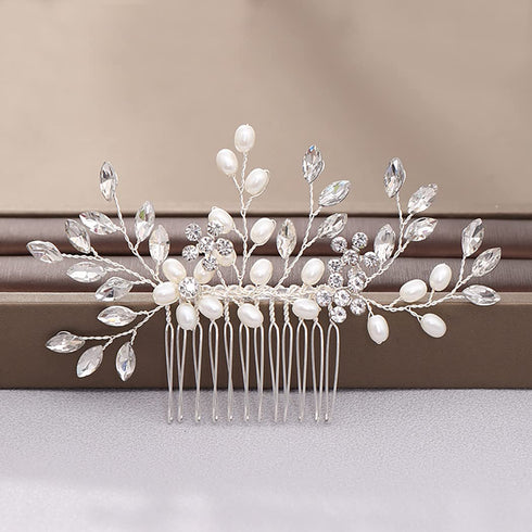 Wedding Hair Comb, Pearl Bride Headpieces Rhinestone Bridal Hair Jewelry Side Accessories for Women and Girls
