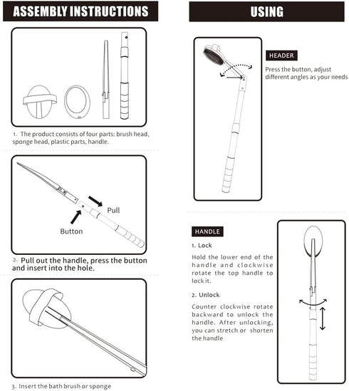 Long Handle Bath Body Brush & Lotion Applicator for Back Scrubber, Shower Brush with Soft Bristles for Wet or Dry