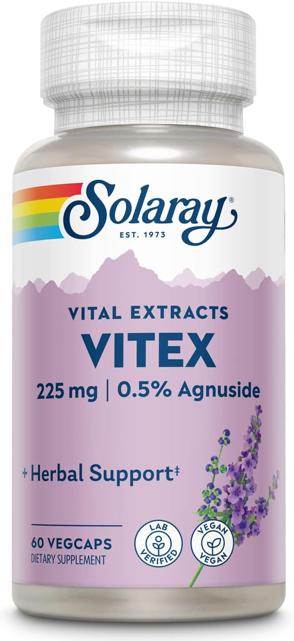 SOLARAY Vitex Berry Extract 225 mg - Chasteberry Supplement for Women - 60 Servings, 60 VegCaps - Vegan, Lab Verified
