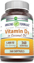 Amazing Formulas Vitamin D3 Supplement, 5000 IU, 360 Softgels, Non-GMO, Gluten-Free, Made in USA